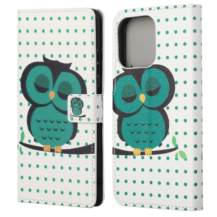 Wallet Cute Pattern Printing PU Leather Stand Feature Flip Cover for iPhone 13 Pro 6.1 inch - Green Owl - 1