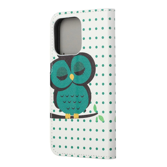 Wallet Cute Pattern Printing PU Leather Stand Feature Flip Cover for iPhone 13 Pro 6.1 inch - Green Owl - 2