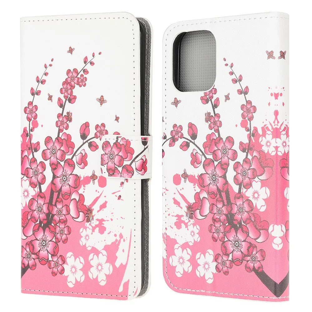 Stand Flip Pattern Printing Design Soft PU Leather Magnetic Closure Wallet Case for iPhone 13 mini 5.4 inch - Plum Blossom - 1