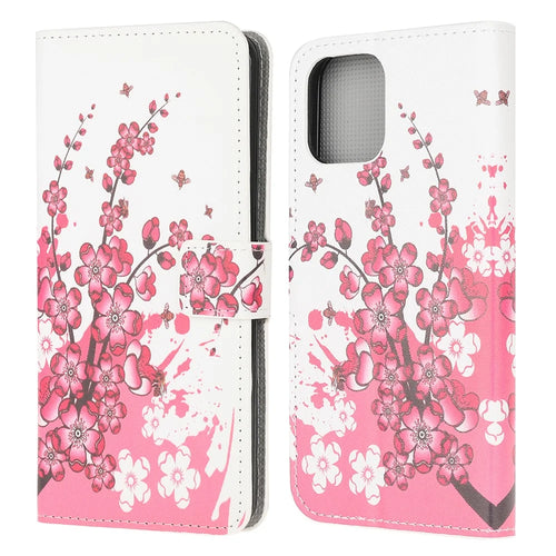 Stand Flip Pattern Printing Design Soft PU Leather Magnetic Closure Wallet Case for iPhone 13 mini 5.4 inch - Plum Blossom - 1