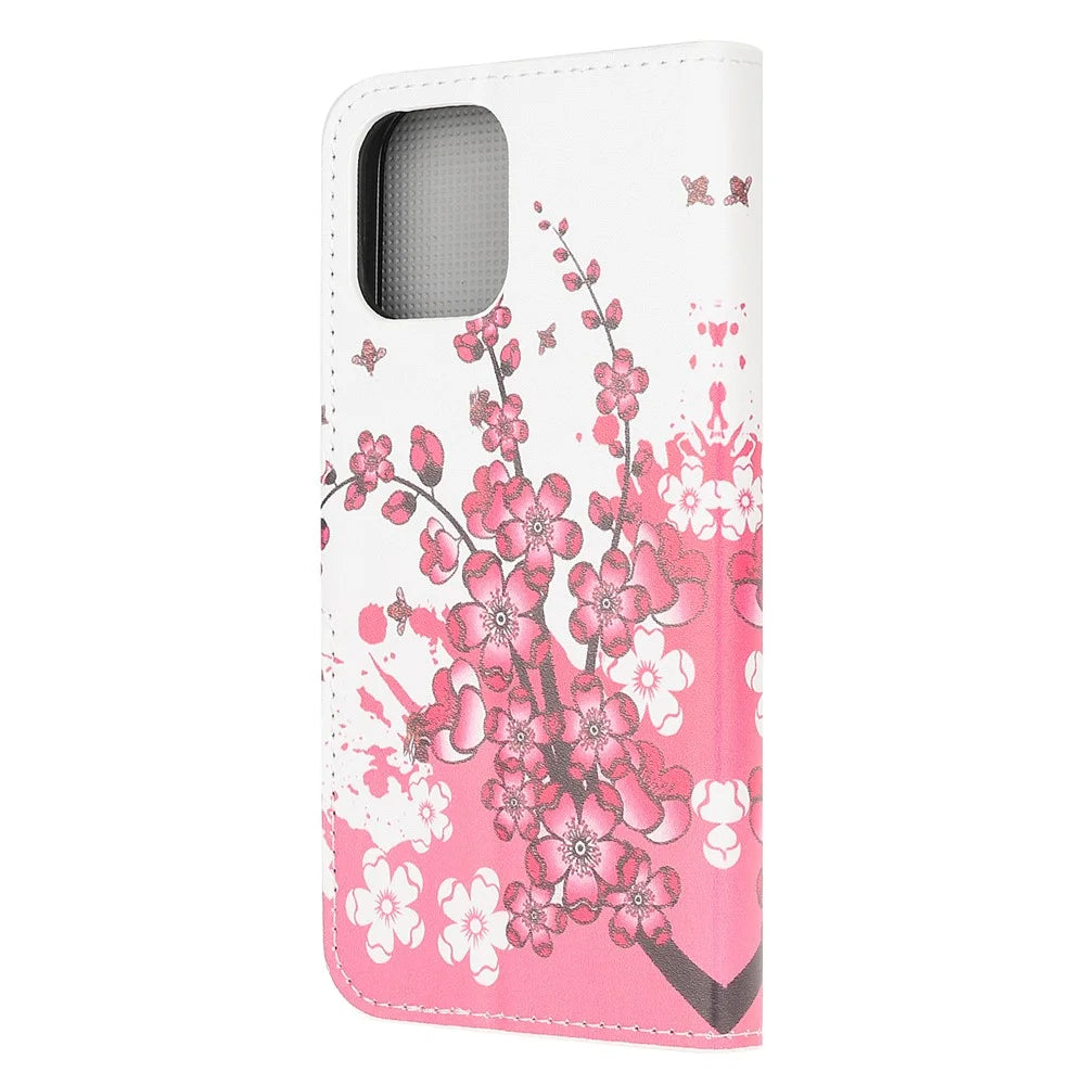 Stand Flip Pattern Printing Design Soft PU Leather Magnetic Closure Wallet Case for iPhone 13 mini 5.4 inch - Plum Blossom - 3