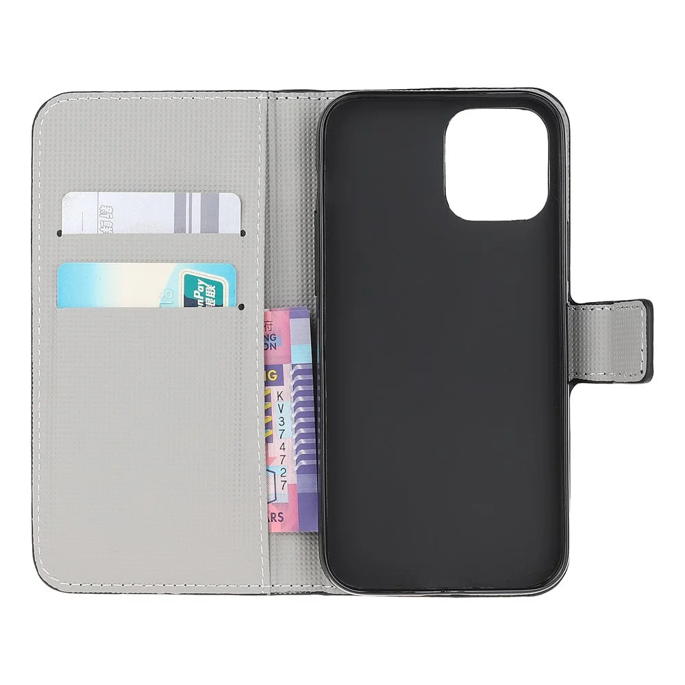 Stand Flip Pattern Printing Design Soft PU Leather Magnetic Closure Wallet Case for iPhone 13 mini 5.4 inch - Plum Blossom - 4