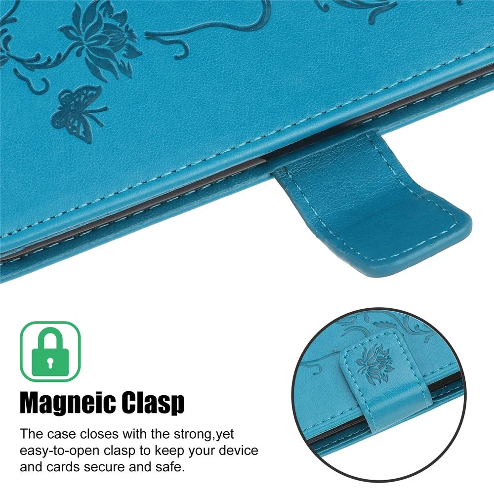 Imprint Butterfly Flower Leather Case Shell with Stand Wallet for iPhone 13 mini 5.4 inch - Blue - 6