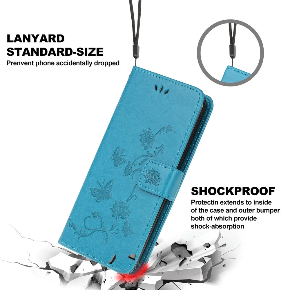 Imprint Butterfly Flower Leather Case Shell with Stand Wallet for iPhone 13 mini 5.4 inch - Blue - 7