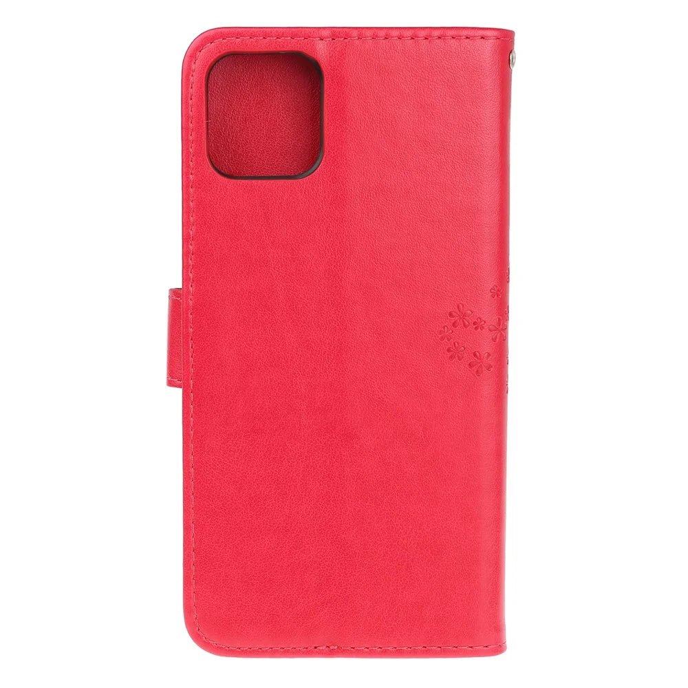 Wallet Stand Leather Case with Owl and Tree Imprinted for iPhone 13 mini 5.4 inch - Red - 3