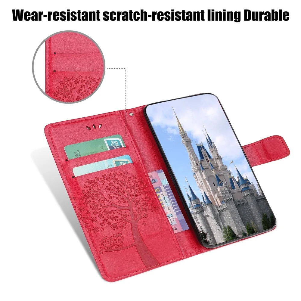 Wallet Stand Leather Case with Owl and Tree Imprinted for iPhone 13 mini 5.4 inch - Red - 5