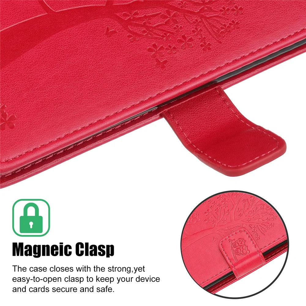 Wallet Stand Leather Case with Owl and Tree Imprinted for iPhone 13 mini 5.4 inch - Red - 7