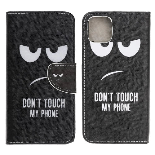 Cross Texture Pattern Printing Wallet Stand Leather Case Protector for iPhone 13 mini 5.4 inch - Don't Touch My Phone - 1