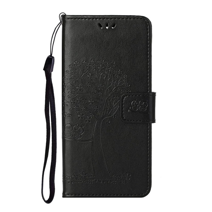 Owl Tree Imprinted Wallet Stand Leather Phone Shell Case for iPhone 13 6.1 inch - Black - 2