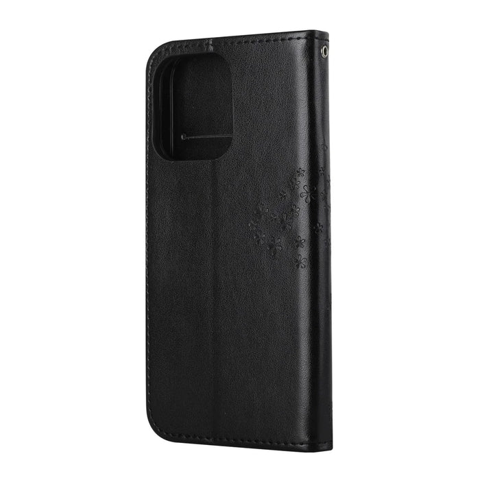 Owl Tree Imprinted Wallet Stand Leather Phone Shell Case for iPhone 13 6.1 inch - Black - 3