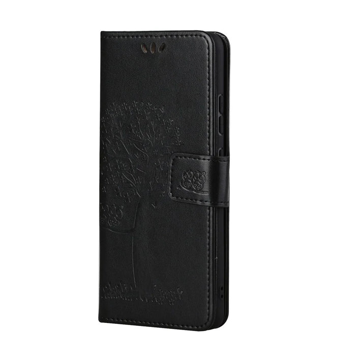 Owl Tree Imprinted Wallet Stand Leather Phone Shell Case for iPhone 13 6.1 inch - Black - 6