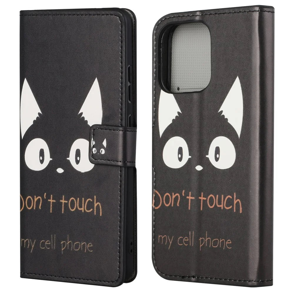 Full Body Protective Pattern Printing PU Leather Wallet Magnetic Closer Shockproof Stand Feature Flip Folio Cover Case for iPhone 13 6.1 inch - Don't Touch My Cell Phone - 1