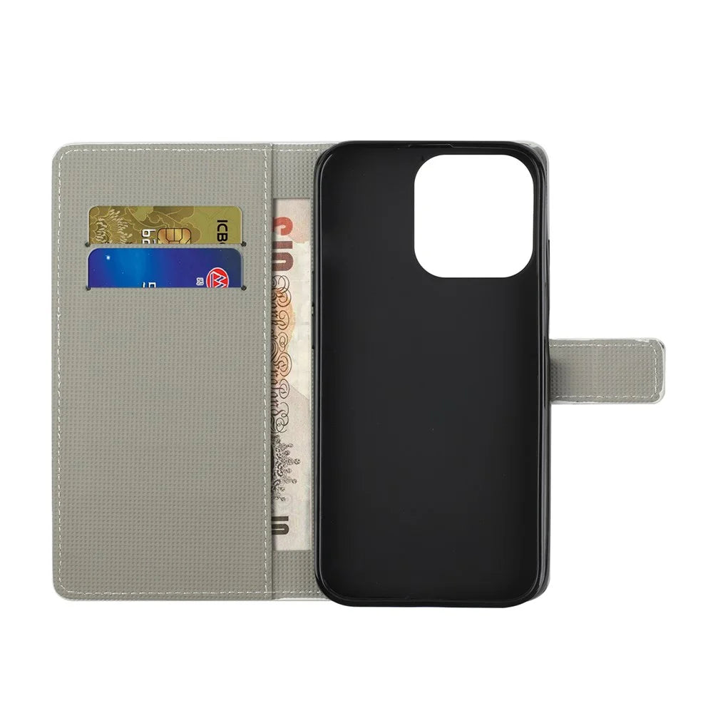 Full Body Protective Pattern Printing PU Leather Wallet Magnetic Closer Shockproof Stand Feature Flip Folio Cover Case for iPhone 13 6.1 inch - Don't Touch My Cell Phone - 5