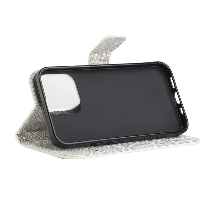 Magnetic Clasp Closure Stylish Pattern Cross Texture Leather Wallet Stand Case for iPhone 13 Pro 6.1 inch - Cats On The Tree - 4
