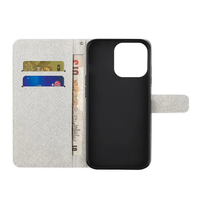Magnetic Clasp Closure Stylish Pattern Cross Texture Leather Wallet Stand Case for iPhone 13 Pro 6.1 inch - Cats On The Tree - 5