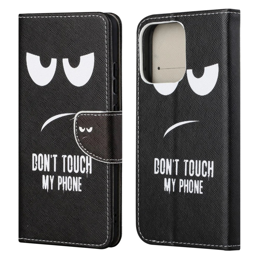 Pattern Printing Cross Texture Leather Case Wallet Stand Shell for iPhone 13 6.1 inch - Don't Touch My Phone - 1