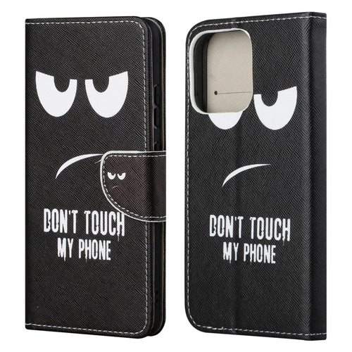 Pattern Printing Cross Texture Leather Case Wallet Stand Shell for iPhone 13 6.1 inch - Don't Touch My Phone - 1