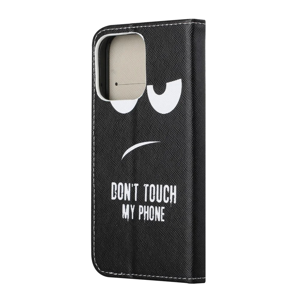 Pattern Printing Cross Texture Leather Case Wallet Stand Shell for iPhone 13 6.1 inch - Don't Touch My Phone - 2
