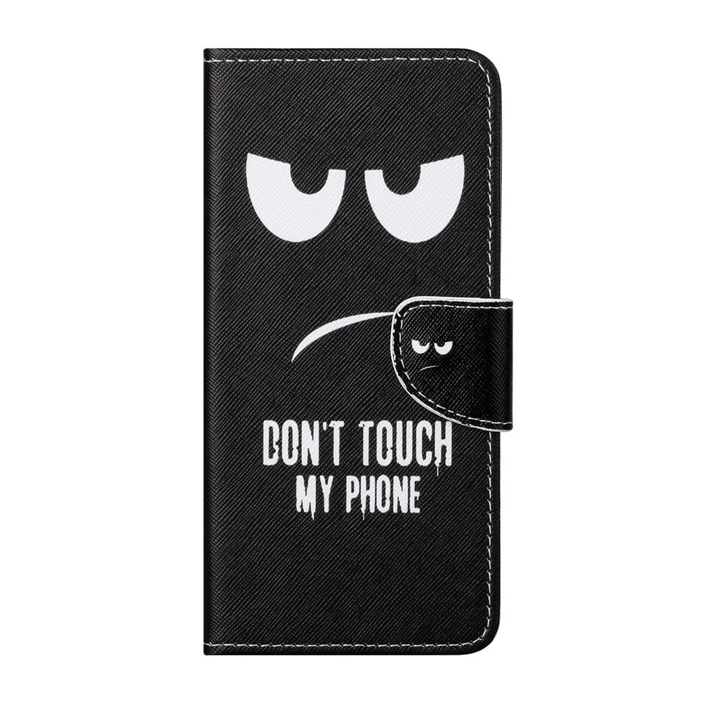 Pattern Printing Cross Texture Leather Case Wallet Stand Shell for iPhone 13 6.1 inch - Don't Touch My Phone - 3