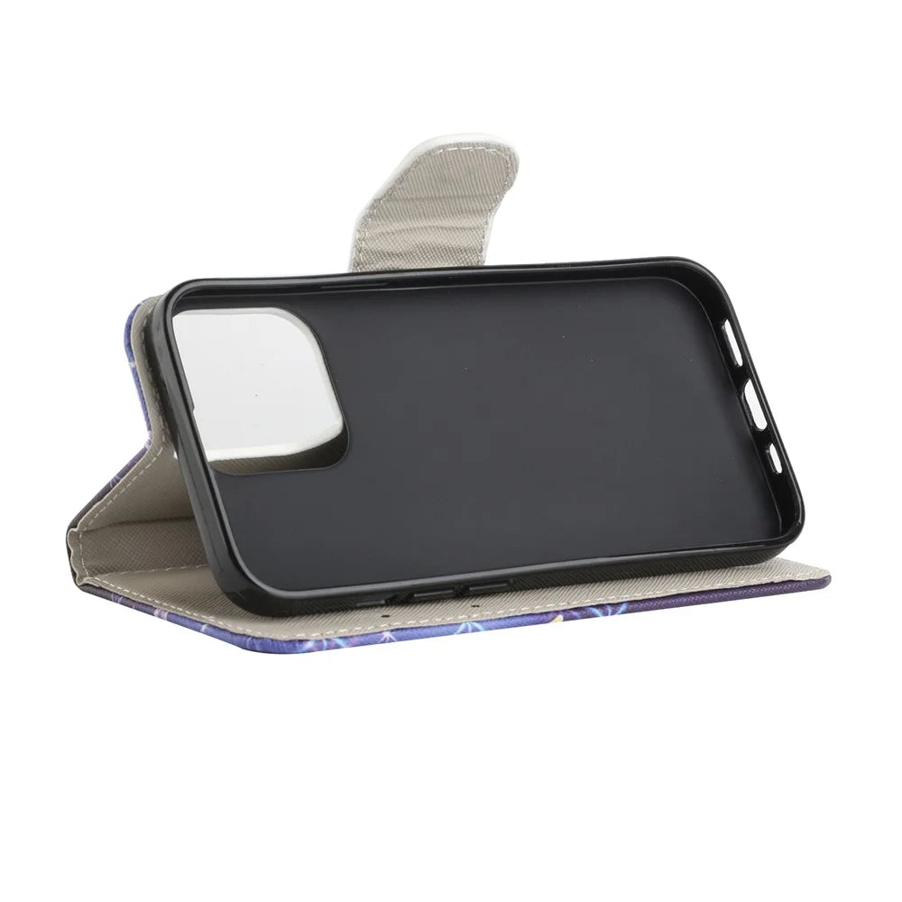 Pattern Printing Cross Texture Leather Case Wallet Stand Shell for iPhone 13 6.1 inch - Don't Touch My Phone - 4
