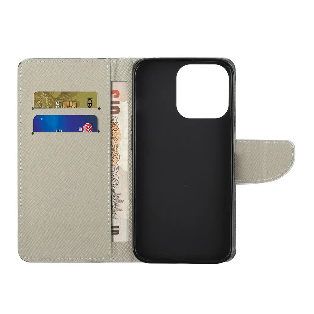 Pattern Printing Cross Texture Leather Case Wallet Stand Shell for iPhone 13 6.1 inch - Don't Touch My Phone - 5