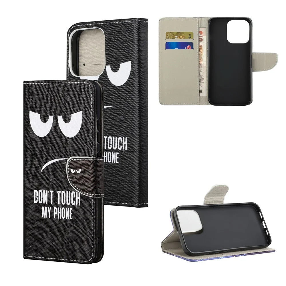 Pattern Printing Cross Texture Leather Case Wallet Stand Shell for iPhone 13 6.1 inch - Don't Touch My Phone - 6