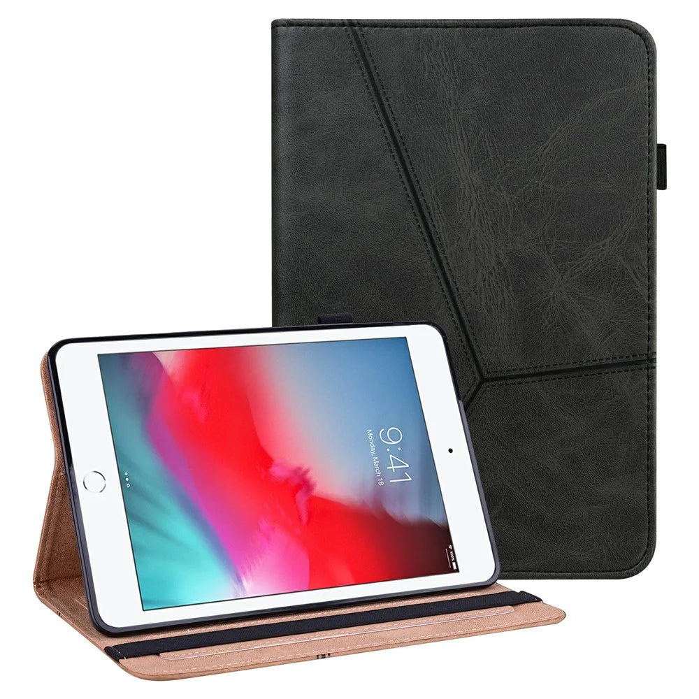 Plain Stitching Leather Tablet Cover with Card Holder and Auto Wake/Sleep Function for iPad mini 4/(2019) 7.9 inch - Black - 1