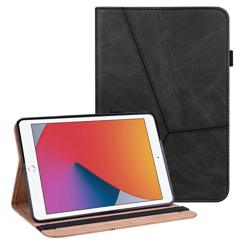 Auto Wake/Sleep Function Plain Leather Tablet Cover with Card Holder and Foldable Stand for iPad 10.2 (2021)/(2020)/(2019) - Black - 1