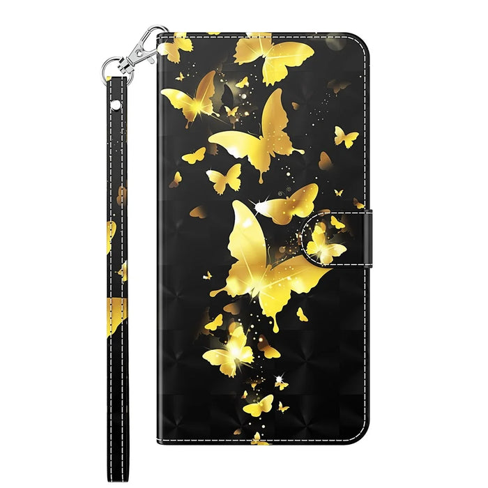 Light Spot Decor Patterned Leather Wallet Case for iPhone 13 - Gold Butterfly - 7