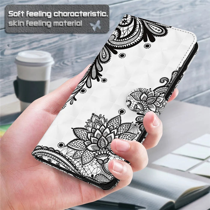 Stand 3D Pattern Printing PU Leather Wallet Magnetic Flip Folio Cover with Strap for iPhone 13 Pro Max 6.7 inch - Lace Flower - 6