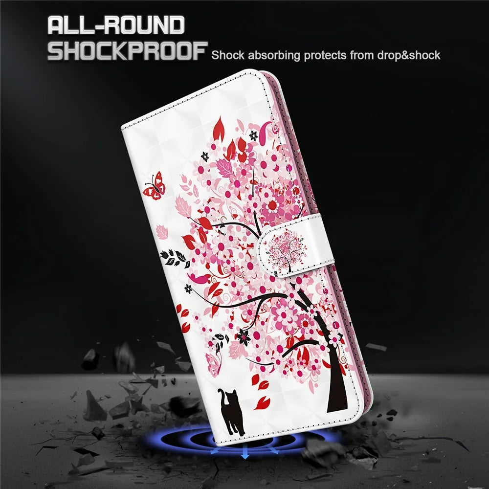 Cool 3D Pattern Printing PU Leather Magnetic Clasp Shockproof Stand Flip Cover with Strap for iPhone 13 mini 5.4 inch - Wish Tree - 5