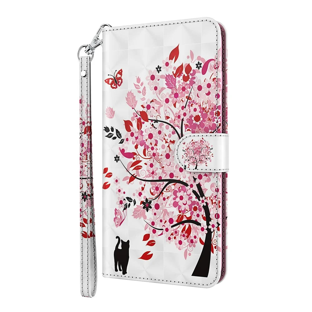 Cool 3D Pattern Printing PU Leather Magnetic Clasp Shockproof Stand Flip Cover with Strap for iPhone 13 mini 5.4 inch - Wish Tree - 7