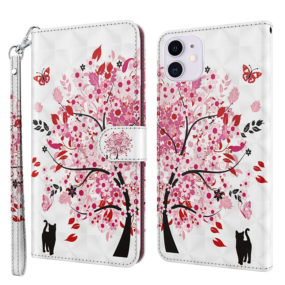 3D Style Pattern Printing Premium PU Leather Wallet Flip Flip Magnetic Stand Cover with Strap for iPhone 13 Pro 6.1 inch - Wish Tree - 1