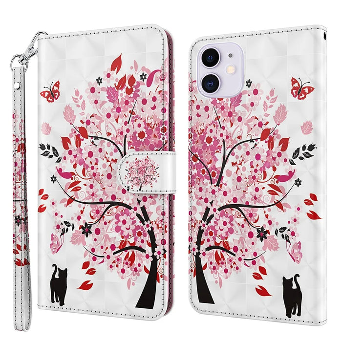 3D Style Pattern Printing Premium PU Leather Wallet Flip Flip Magnetic Stand Cover with Strap for iPhone 13 Pro 6.1 inch - Wish Tree - 1