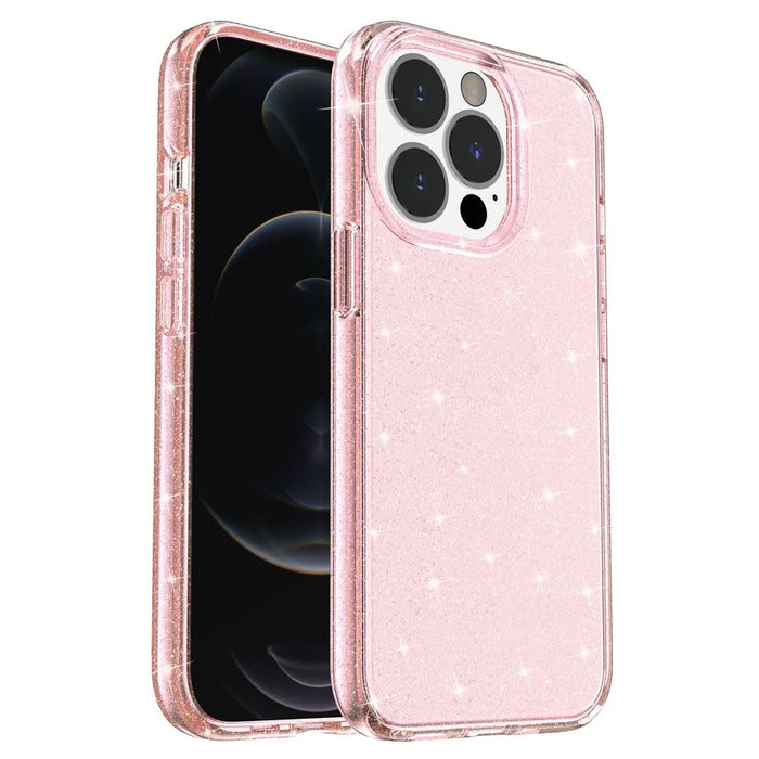 Glitter Bling Powder Phone Case for iPhone 13 Pro Max 6.7 inch, Soft TPU + PC Shockproof Scratch-resistant Cover - Pink - 1
