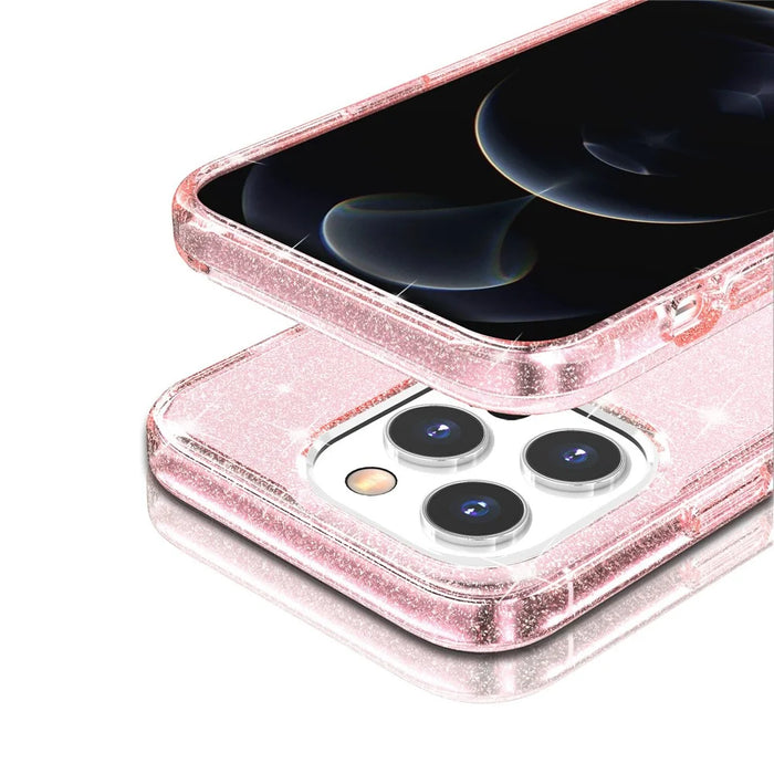 Glitter Bling Powder Phone Case for iPhone 13 Pro Max 6.7 inch, Soft TPU + PC Shockproof Scratch-resistant Cover - Pink - 5