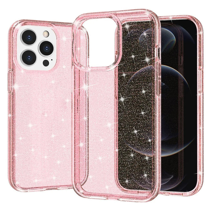 Glitter Bling Powder Phone Case for iPhone 13 Pro Max 6.7 inch, Soft TPU + PC Shockproof Scratch-resistant Cover - Pink - 7