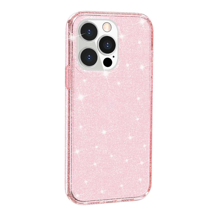For iPhone 13 Pro Clear Bling Sparkly Powder Glitter Shiny Soft TPU + Hard PC Back Cover - Pink - 3