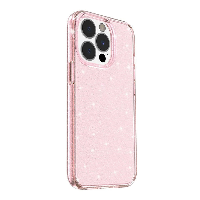 For iPhone 13 Pro Clear Bling Sparkly Powder Glitter Shiny Soft TPU + Hard PC Back Cover - Pink - 4