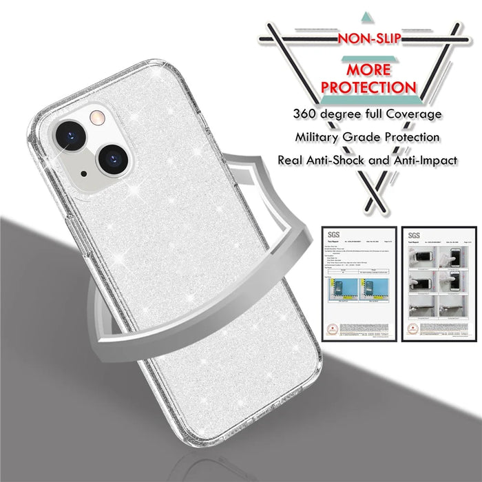 For iPhone 13 mini 5.4 inch Glittery Powder Design Back Cover Soft TPU + Hard PC Drop Protection Phone Case - Gold - 2