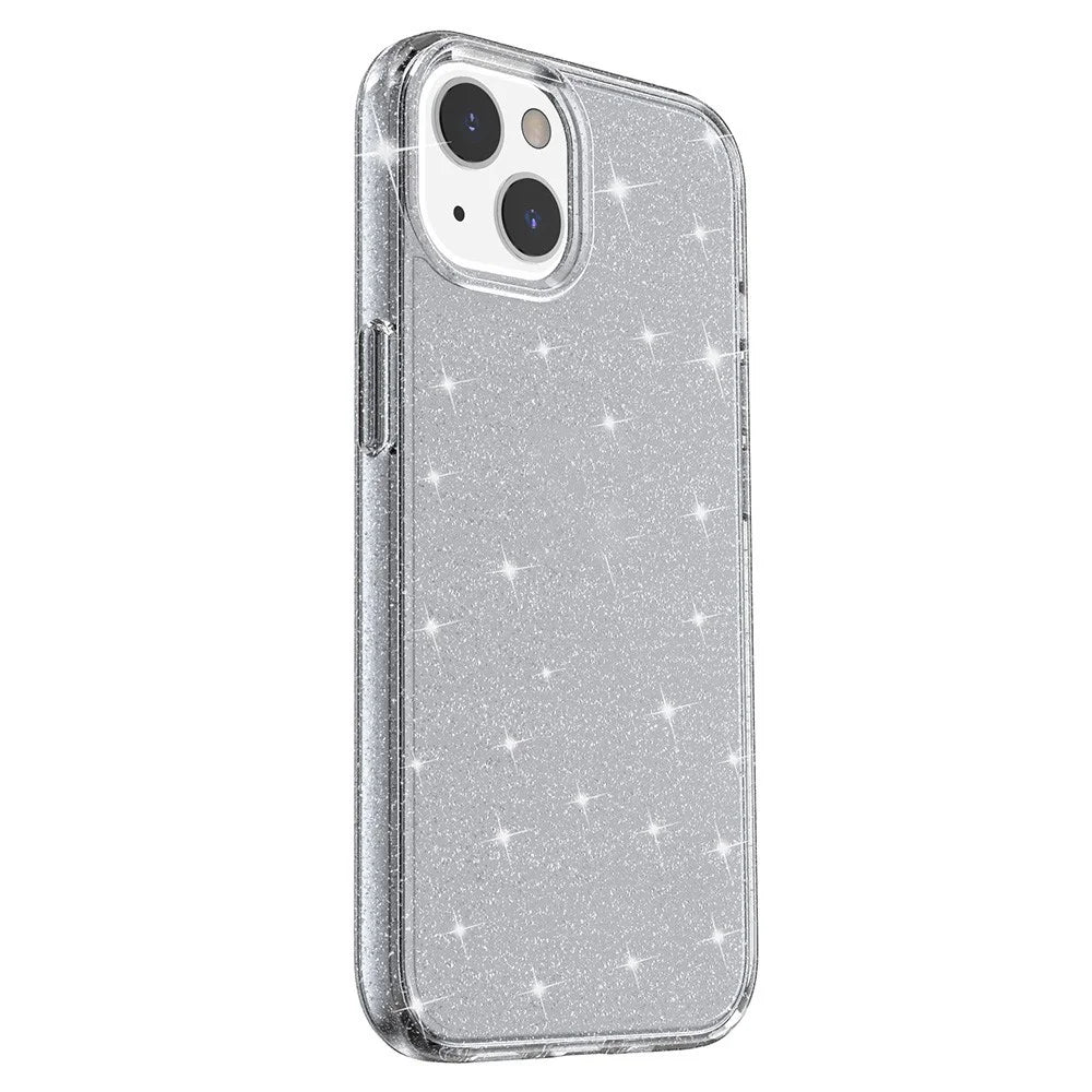 For iPhone 13 6.1 inch Clear Glitter Design Phone Case Soft TPU Bumper + Hard PC Shockproof Protective Back Cover - Transparent Black - 4