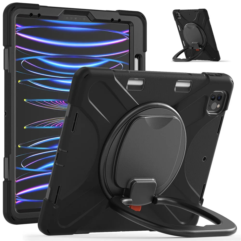 Magnetic-Absorbed Pen Slot Design Hybrid Tablet Cover with 360° Swivel Kickstand Case for iPad Pro 12.9 inch (2022) / (2021) / (2020) / (2018) - Black - 1