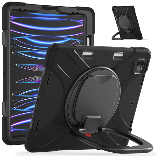 Magnetic-Absorbed Pen Slot Design Hybrid Tablet Cover with 360° Swivel Kickstand Case for iPad Pro 12.9 inch (2022) / (2021) / (2020) / (2018) - Black - 1