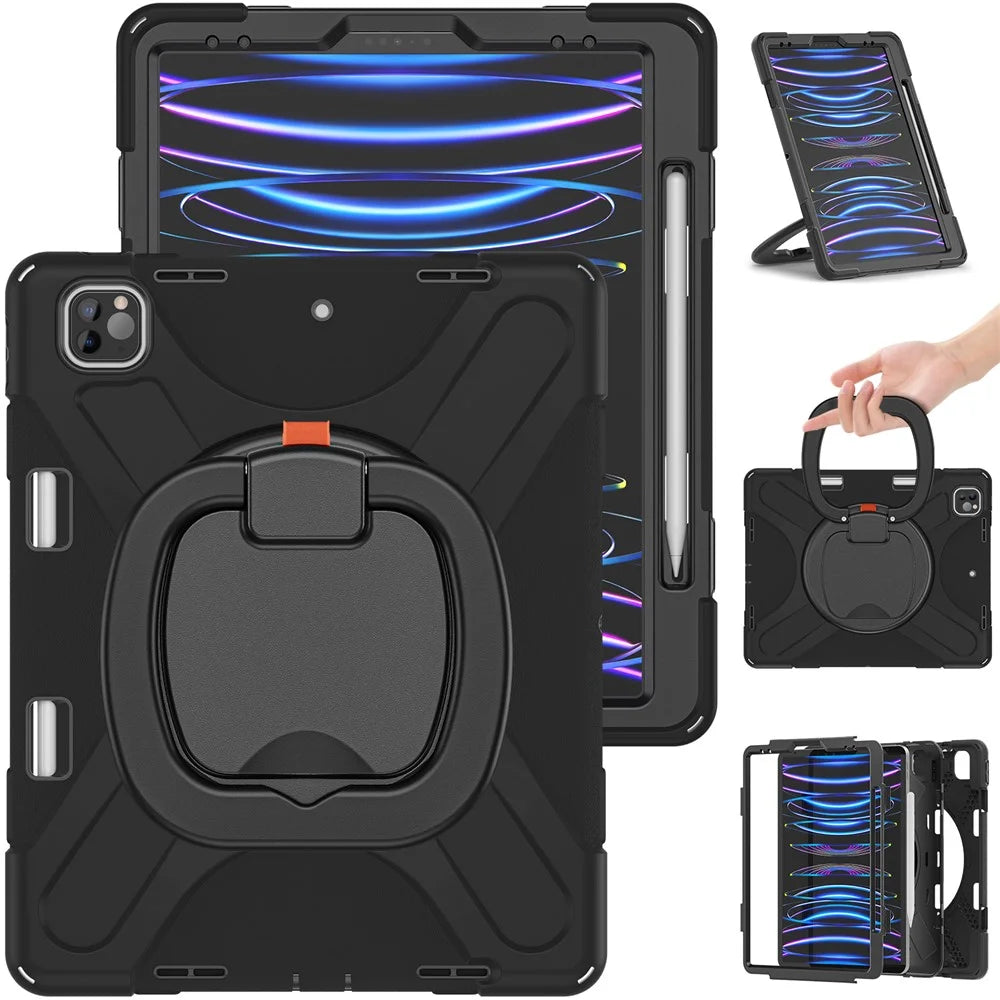 Magnetic-Absorbed Pen Slot Design Hybrid Tablet Cover with 360° Swivel Kickstand Case for iPad Pro 12.9 inch (2022) / (2021) / (2020) / (2018) - Black - 2