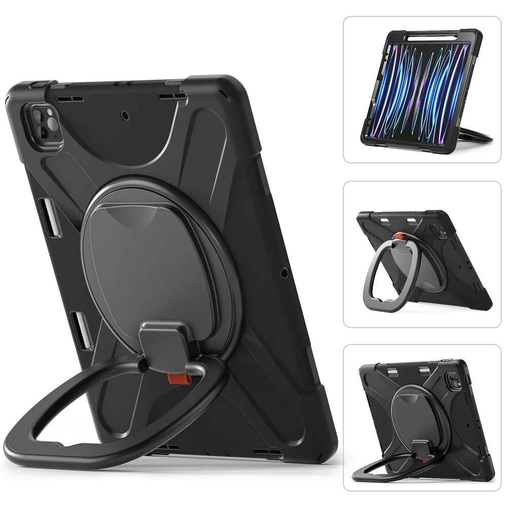 Magnetic-Absorbed Pen Slot Design Hybrid Tablet Cover with 360° Swivel Kickstand Case for iPad Pro 12.9 inch (2022) / (2021) / (2020) / (2018) - Black - 3