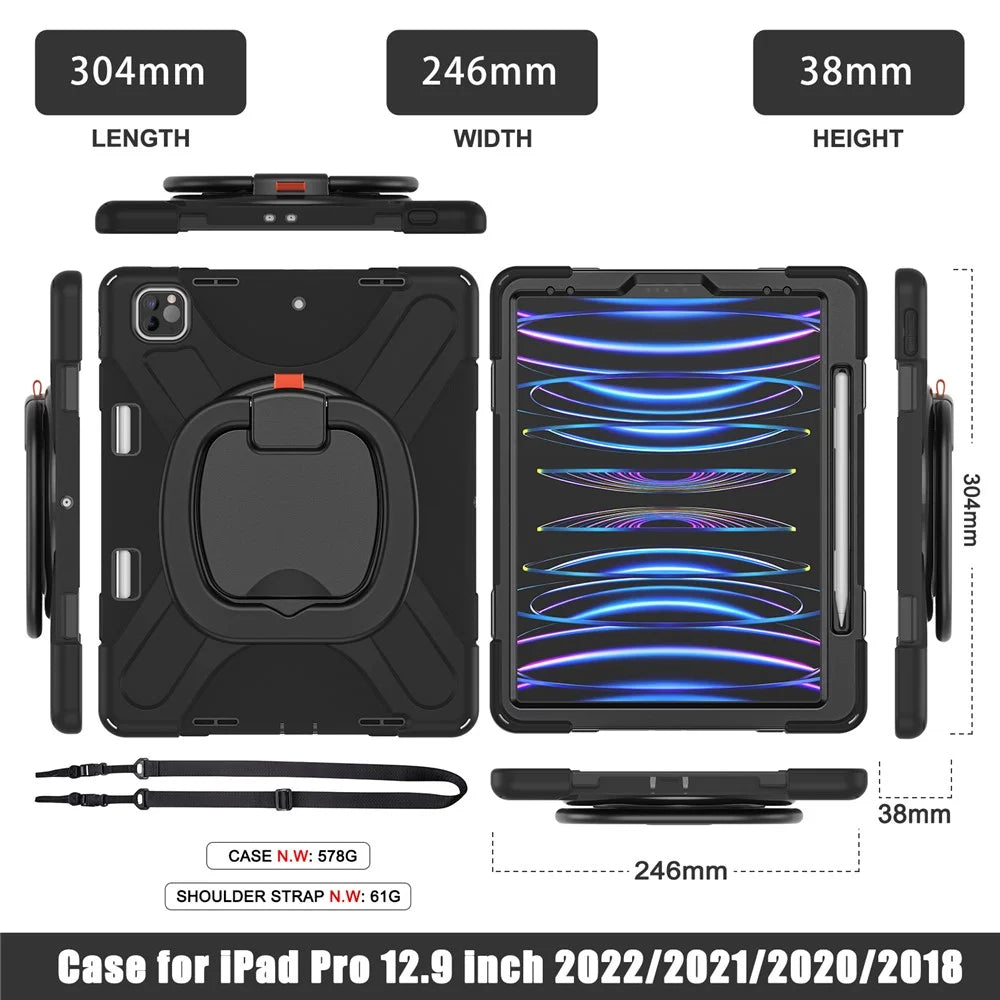 Magnetic-Absorbed Pen Slot Design Hybrid Tablet Cover with 360° Swivel Kickstand Case for iPad Pro 12.9 inch (2022) / (2021) / (2020) / (2018) - Black - 6