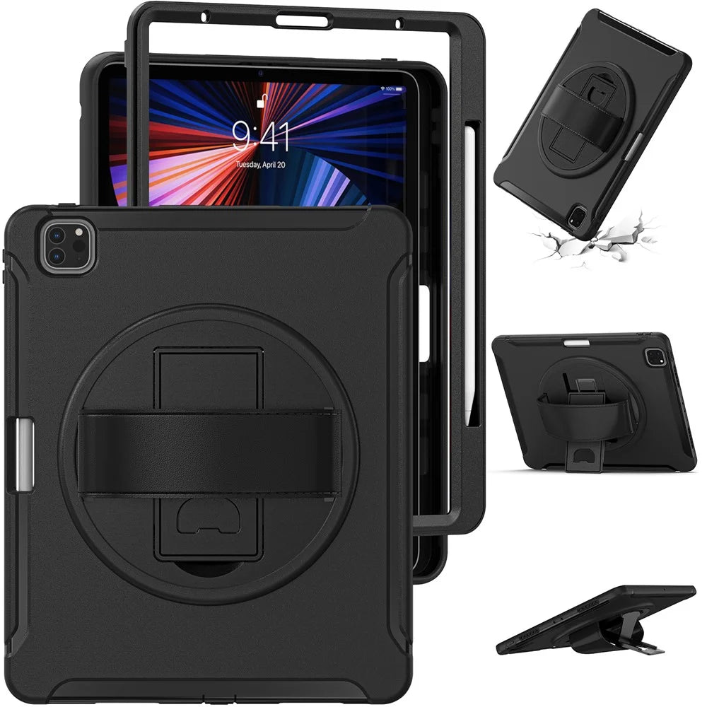 For iPad Air 13 (2026) / (2025) / (2024) / Pro 12.9-inch (2021) 360° Rotary Kickstand PC + TPU Tablet Case with Magnetic-Absorbing Pen Slot - Black - 1