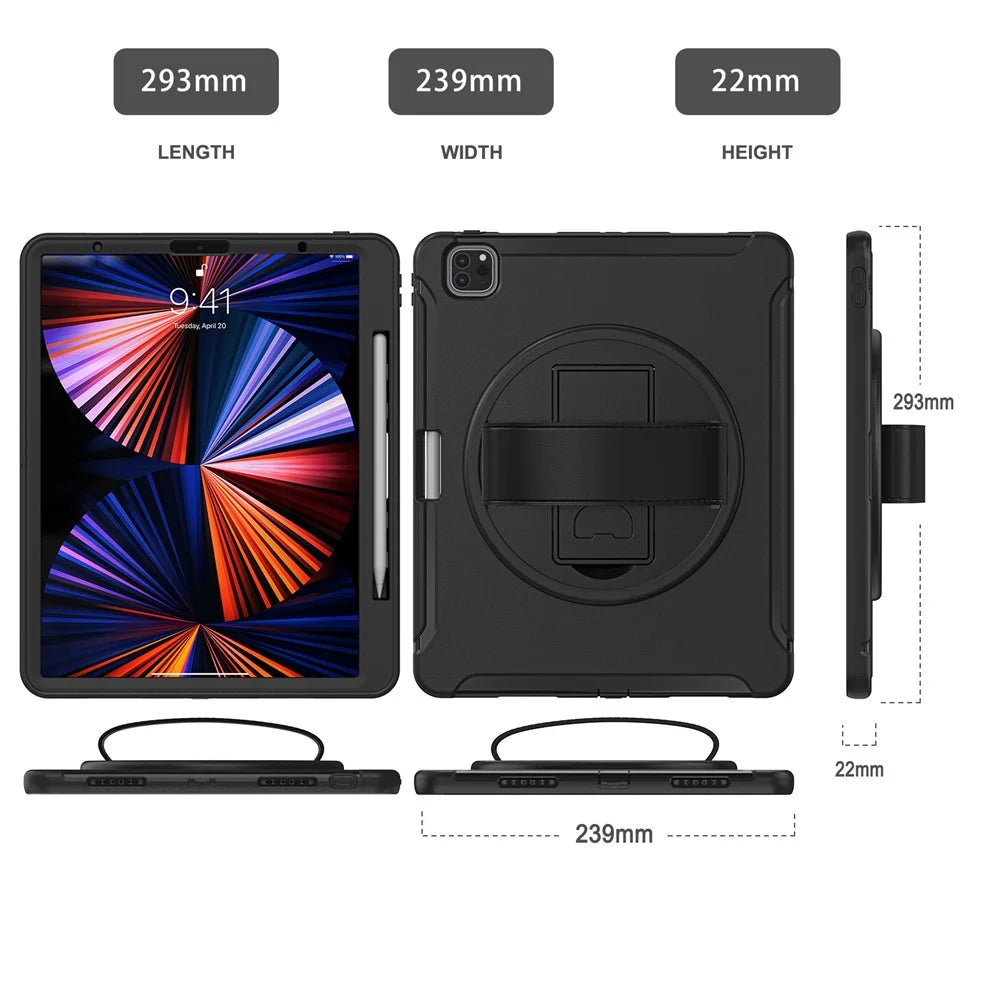 For iPad Air 13 (2026) / (2025) / (2024) / Pro 12.9-inch (2021) 360° Rotary Kickstand PC + TPU Tablet Case with Magnetic-Absorbing Pen Slot - Black - 2