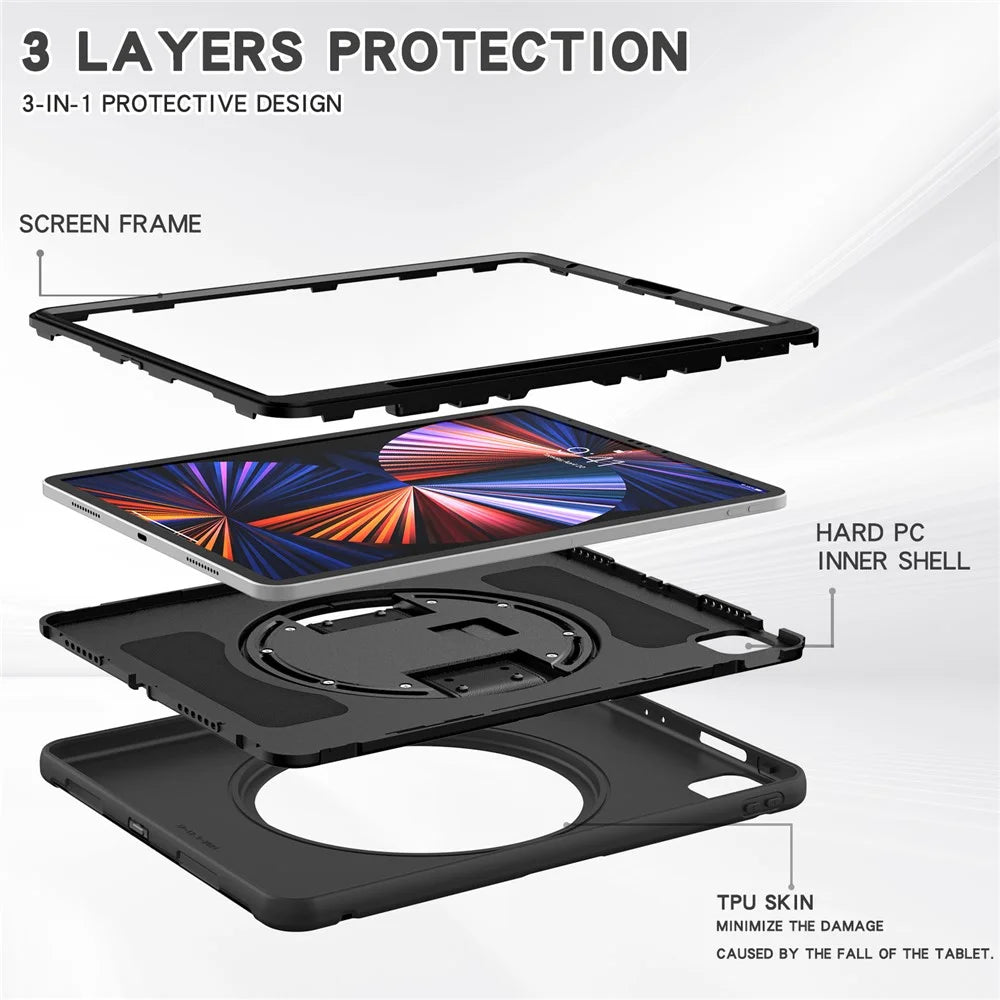 For iPad Air 13 (2026) / (2025) / (2024) / Pro 12.9-inch (2021) 360° Rotary Kickstand PC + TPU Tablet Case with Magnetic-Absorbing Pen Slot - Black - 5