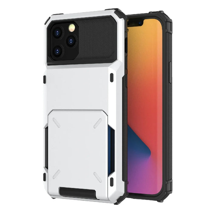 Flip Design Anti-drop Card Holder TPU+PC Hybrid Case for iPhone 13 Pro Max 6.7 inch - White - 1